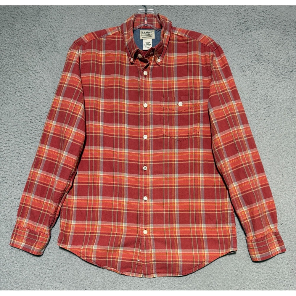 LL Bean Slightly Fitted Plaid Button Down Shirt 501136 Mens Small